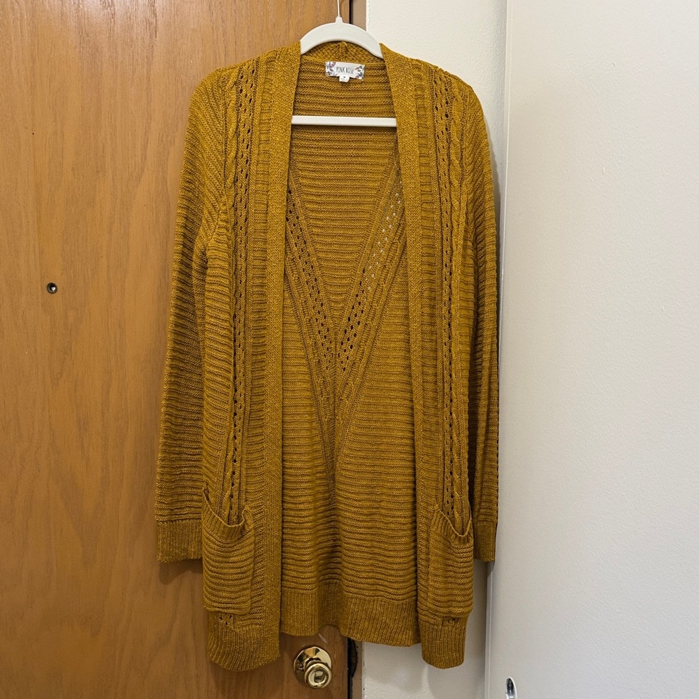 Like New Sz M Pink Rose Mustard Open-Front Cardigan Sweater
